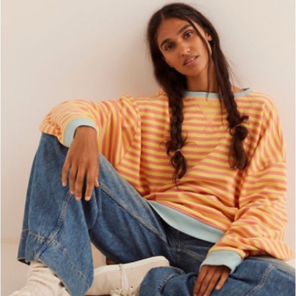 Free People We the Free XL Classic Striped Oversized Crewneck In Tangeri… - Picture 5 of 11